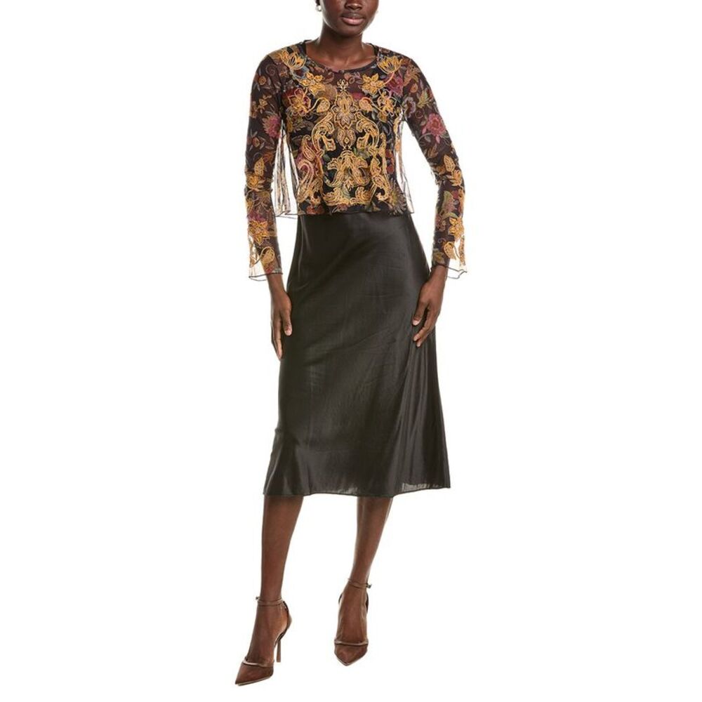 Johnny Was Womens Kym Mesh Silk Midi Dress, Brown